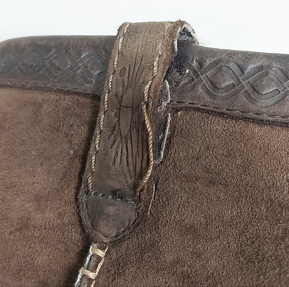 UGG Brown Leather Sheepskin Boots Women Size 7 Slouchy Pullon Cozy Winter Shoes - Picture 11 of 15